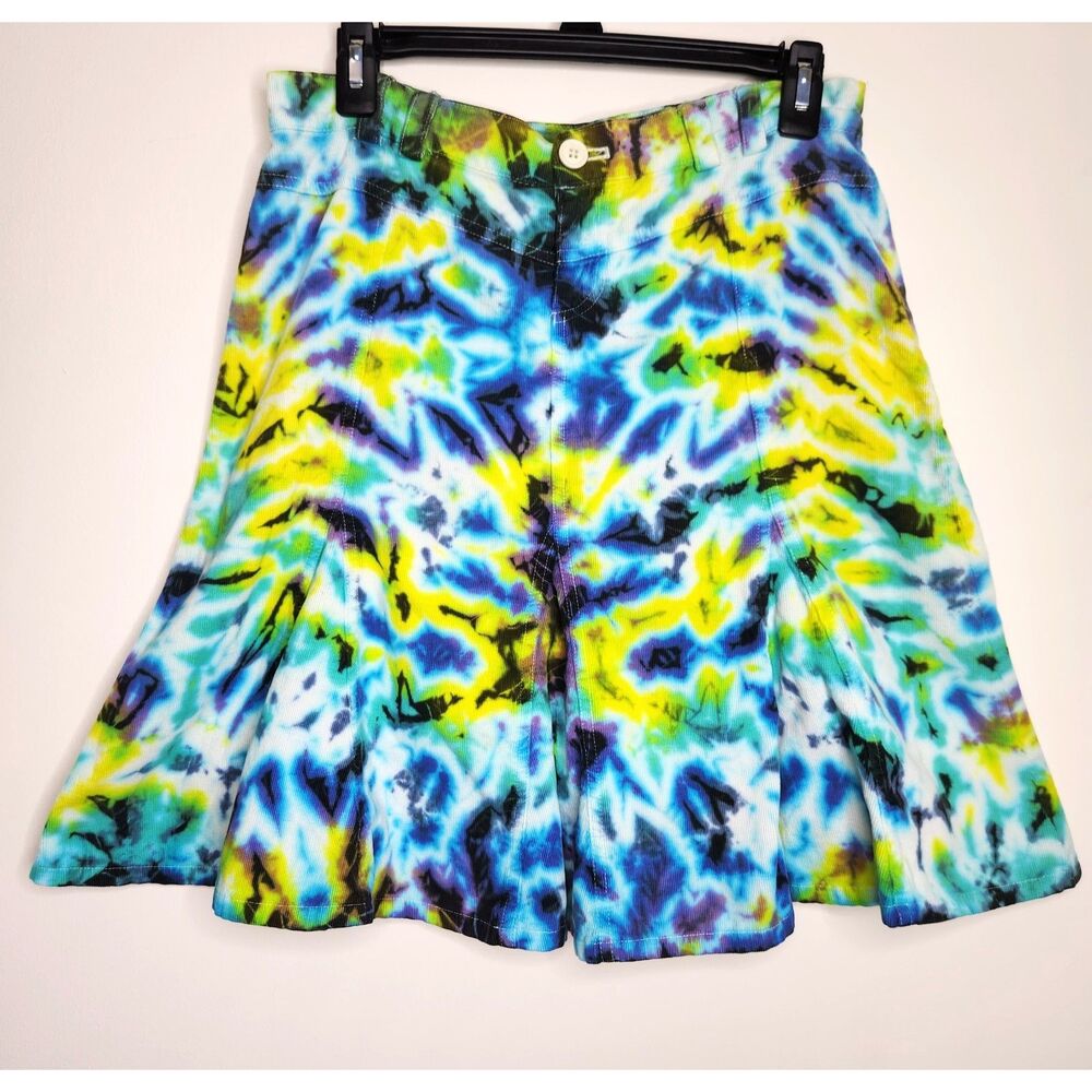 J-Marque Tie Dye Corduroy Skirt Sz. S Rainbow Psychedelic A-Line Vintage Style